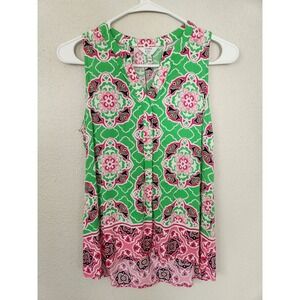 Crown & Ivy Petite Sleeveless Blouse Gren Pink Geometric‎ Pattern Womens Small P